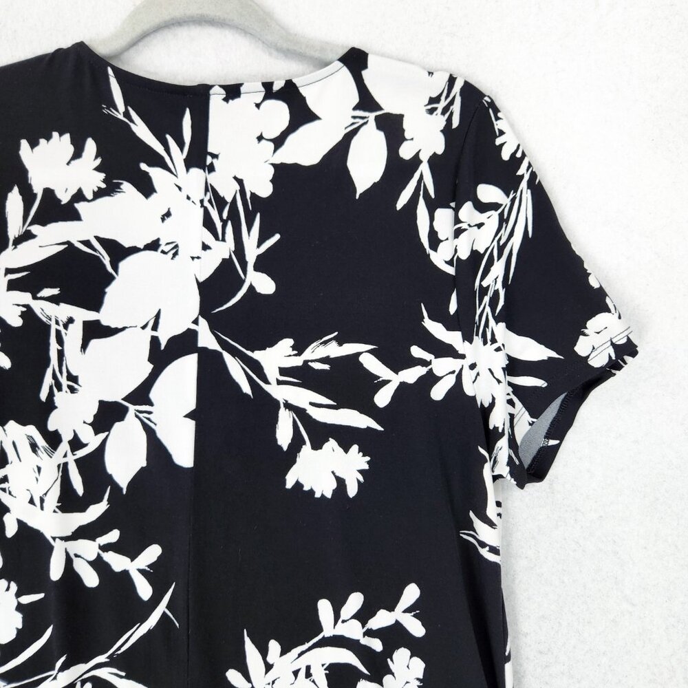Chicos Dress Women 2 Black White 12 Floral Short Sleeve Midi Lightweight Casual - Picture 11 of 11